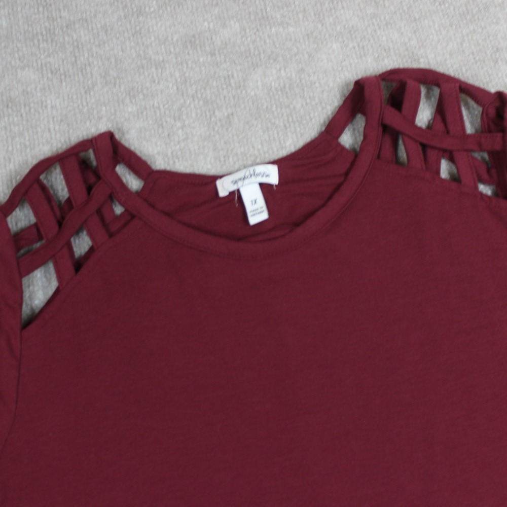 Speechless Burgundy Lattice Shoulder Short Sleeve A-Line Dress Plus Size 1X